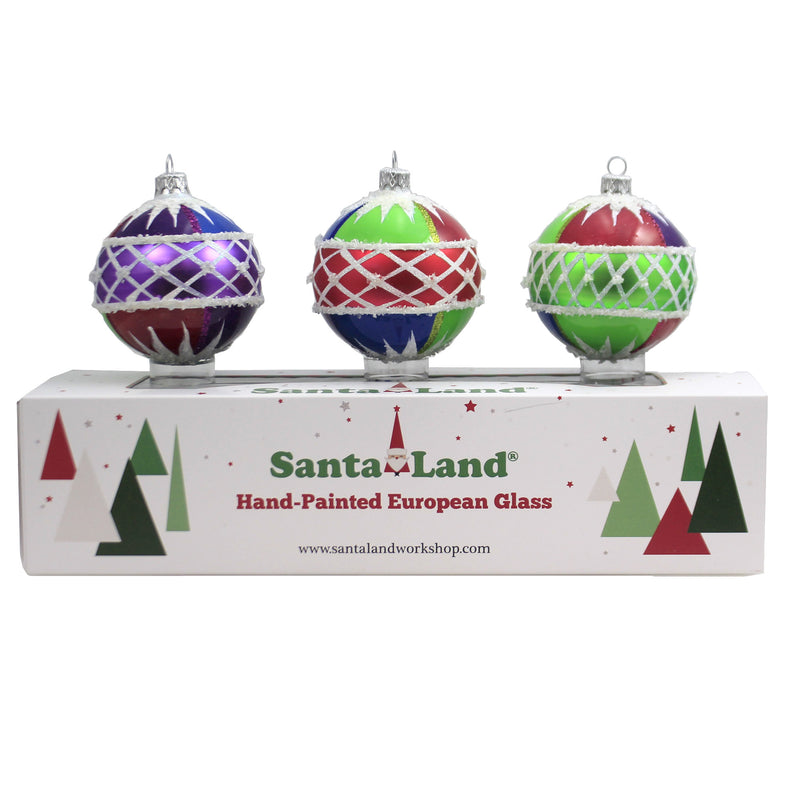 Santa Land Snowcaps S/3 - 3 Glass Ornaments 4 Inch, Glass - Ornament Ball Diamond 20M1110 (48364)