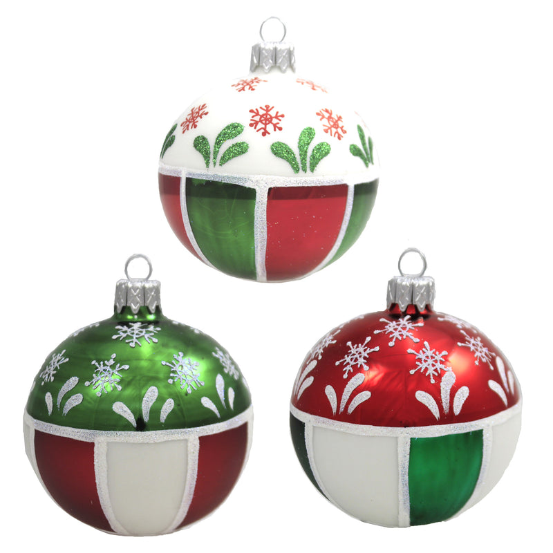 Santa Land Colors Of Christmas S/3 Glass Ornament Snowflake Ball 20M1120 (48365)