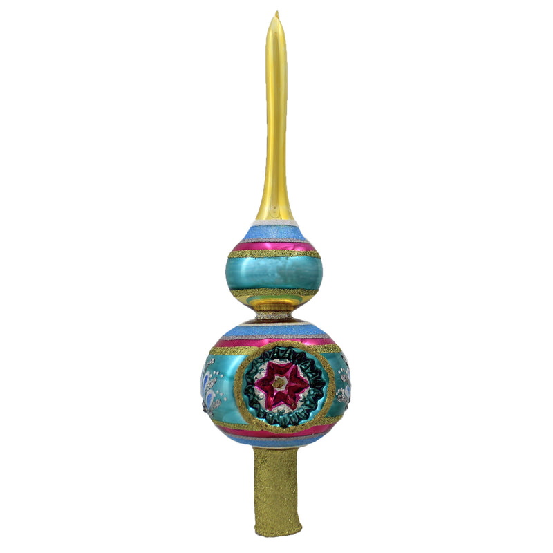 Santa Land Vintage Ice Brite Tree Topper Finial Christmas Shiny Glitter 20M2000