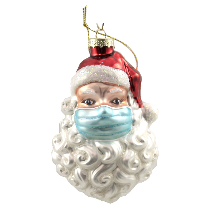 Holiday Ornament Santa With Mask Glass 2020 Pandemic Quarantine Christmas Go8058