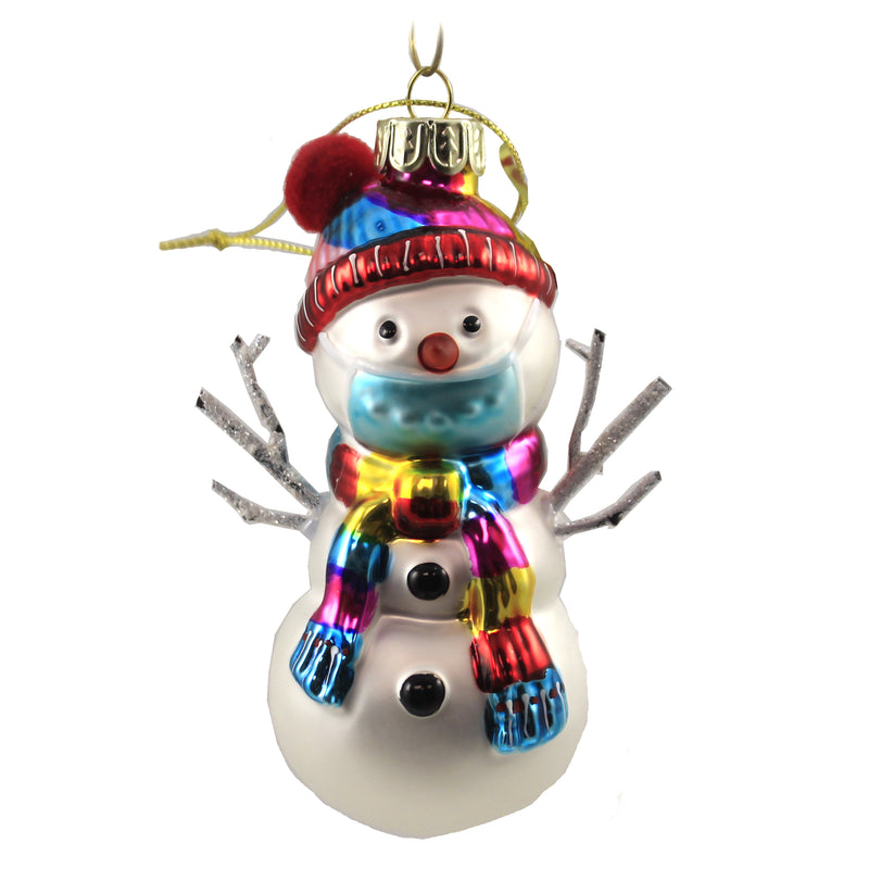 Social Distancing Snowman - One Ornament 4.25 Inch, Glass - Christmas Mask Coronavirus Go8060 (48392)