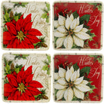 Tabletop Winter Garden Canape Plate St/4 Earthenware Poinsettia Christmas 28325 (48402)
