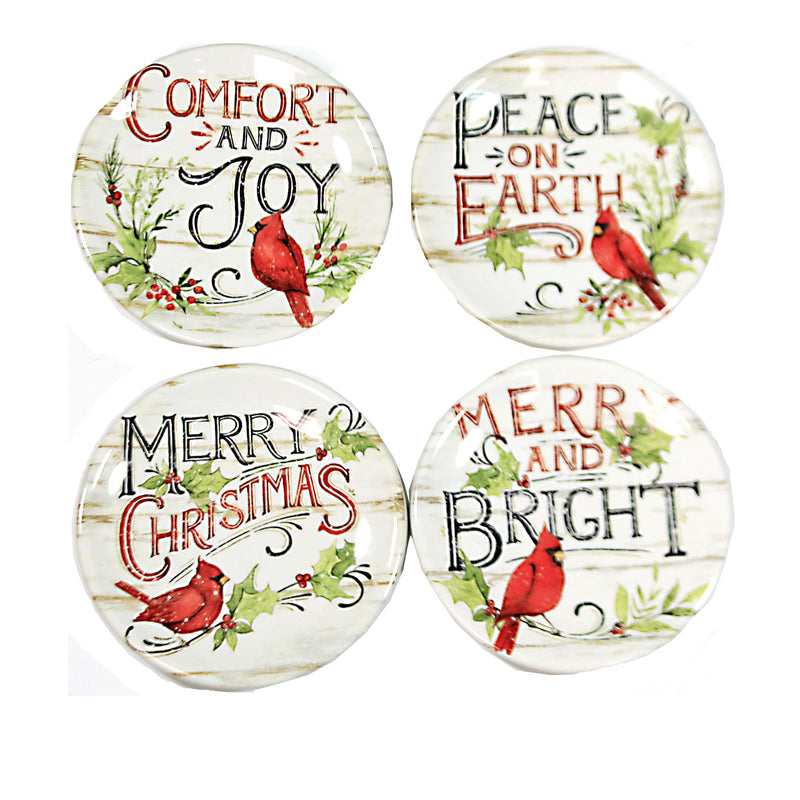 Evergreen Canape Plates Set/4 - Four Canape Plates 6.5 Inch, Earthenware - Christmas Cardinals 28352 (48403)
