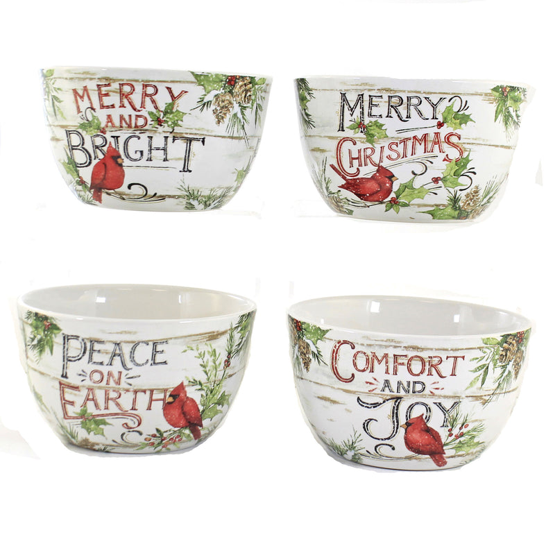 Evergreen Ice Cream Bowl Set/4 - Four Ice Cream Bowls 3 Inch, Earthenware - Cardinal Christmas 28348 (48411)