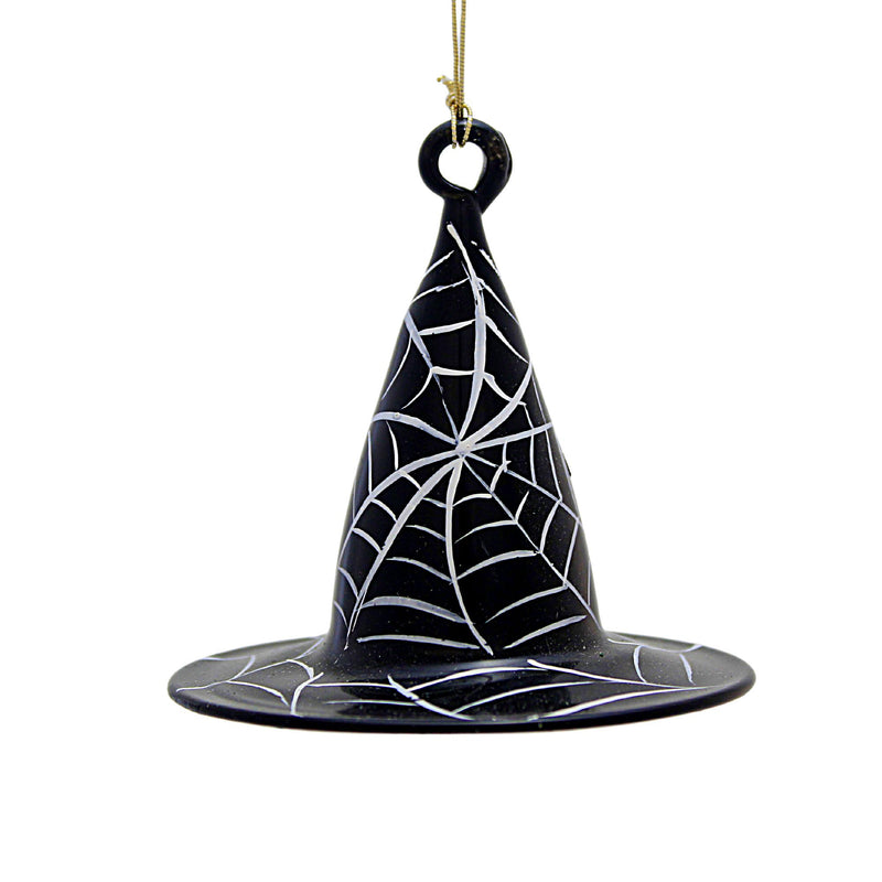De Carlini Italian Ornaments Black Witch's Hat W/ Spider Webs - 1 Glass Ornament 2.25 Inch, Glass - Ornament Halloween Spell Hex V3557 (48418)
