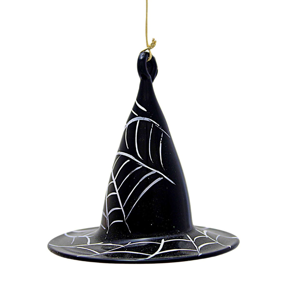 De Carlini Italian Ornaments Black Witch's Hat W/ Spider Webs - - SBKGifts.com