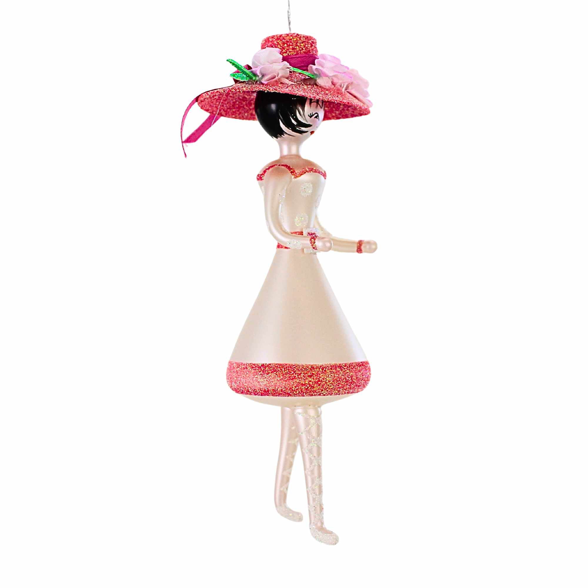 De Carlini Italian Ornaments Annag In Pink Hat - 1 Glass Ornament