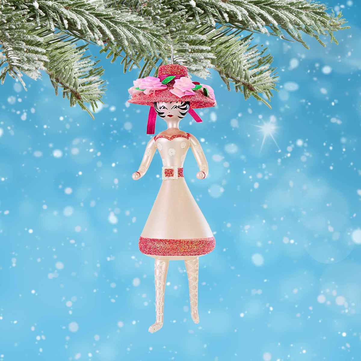 De Carlini Italian Ornaments Annag In  Pink Hat - - SBKGifts.com