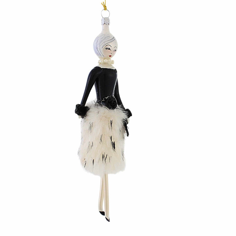De Carlini Italian Ornaments Lela With White Fur Skirt - - SBKGifts.com