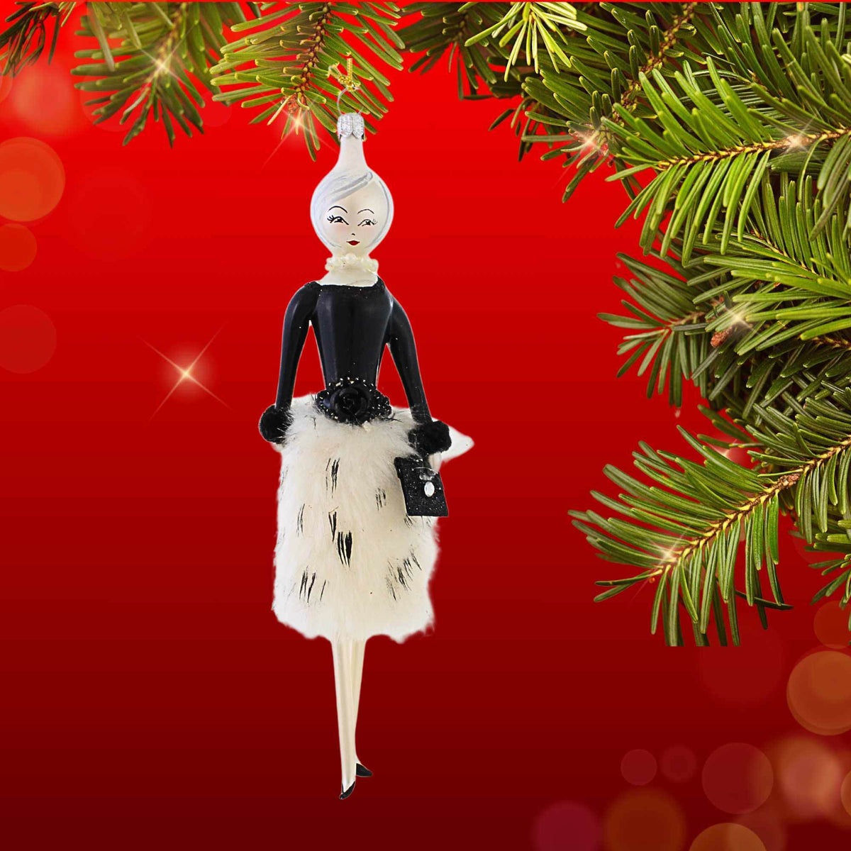 De Carlini Italian Ornaments Lela With White Fur Skirt - - SBKGifts.com
