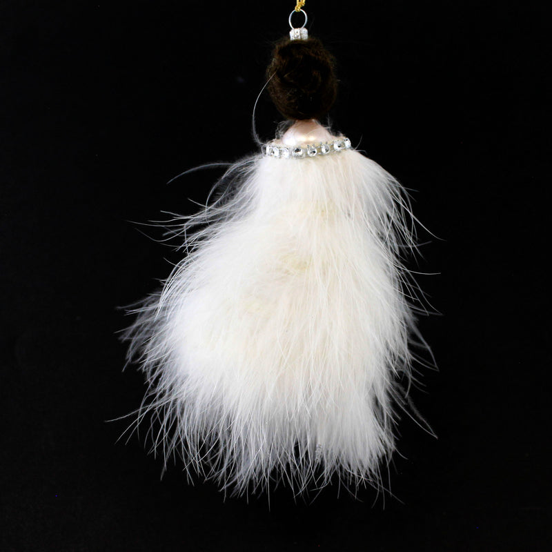 De Carlini Italian Ornaments Olivia In White Feather Dress - - SBKGifts.com