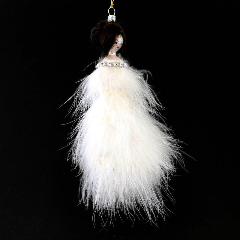De Carlini Italian Ornaments Olivia In White Feather Dress - - SBKGifts.com