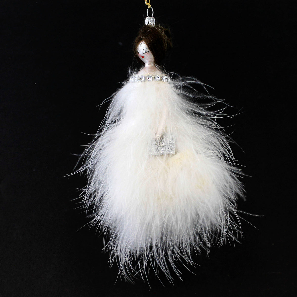 De Carlini Italian Ornaments Olivia In White Feather Dress - - SBKGifts.com