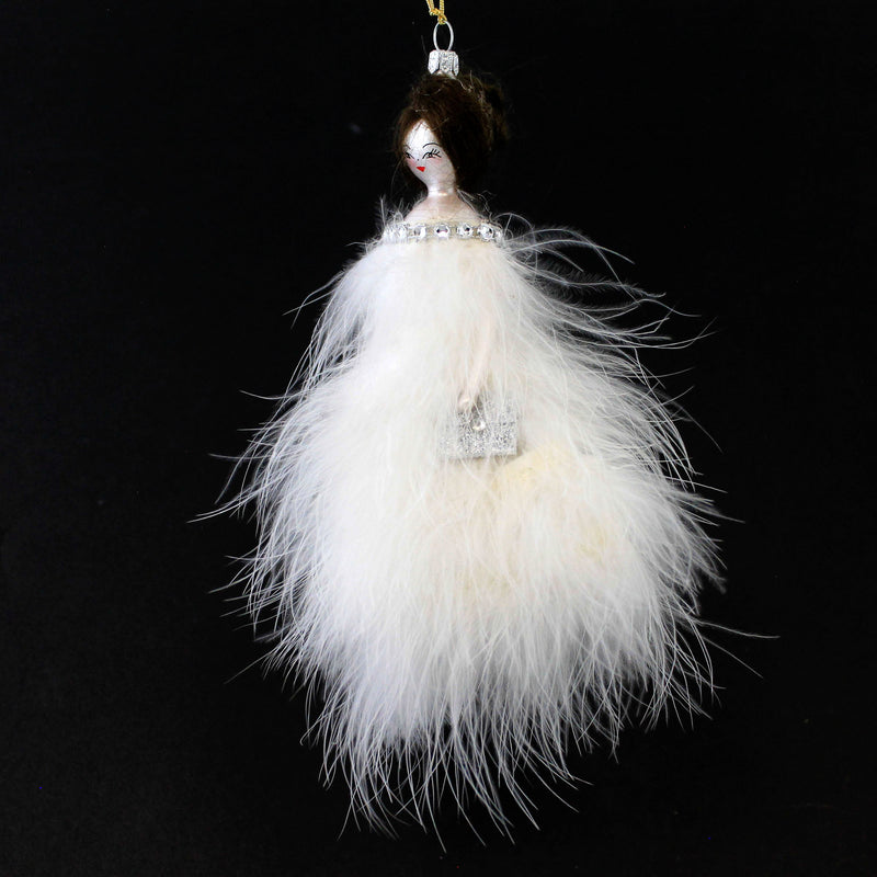 De Carlini Italian Ornaments Olivia In White Feather Dress - - SBKGifts.com