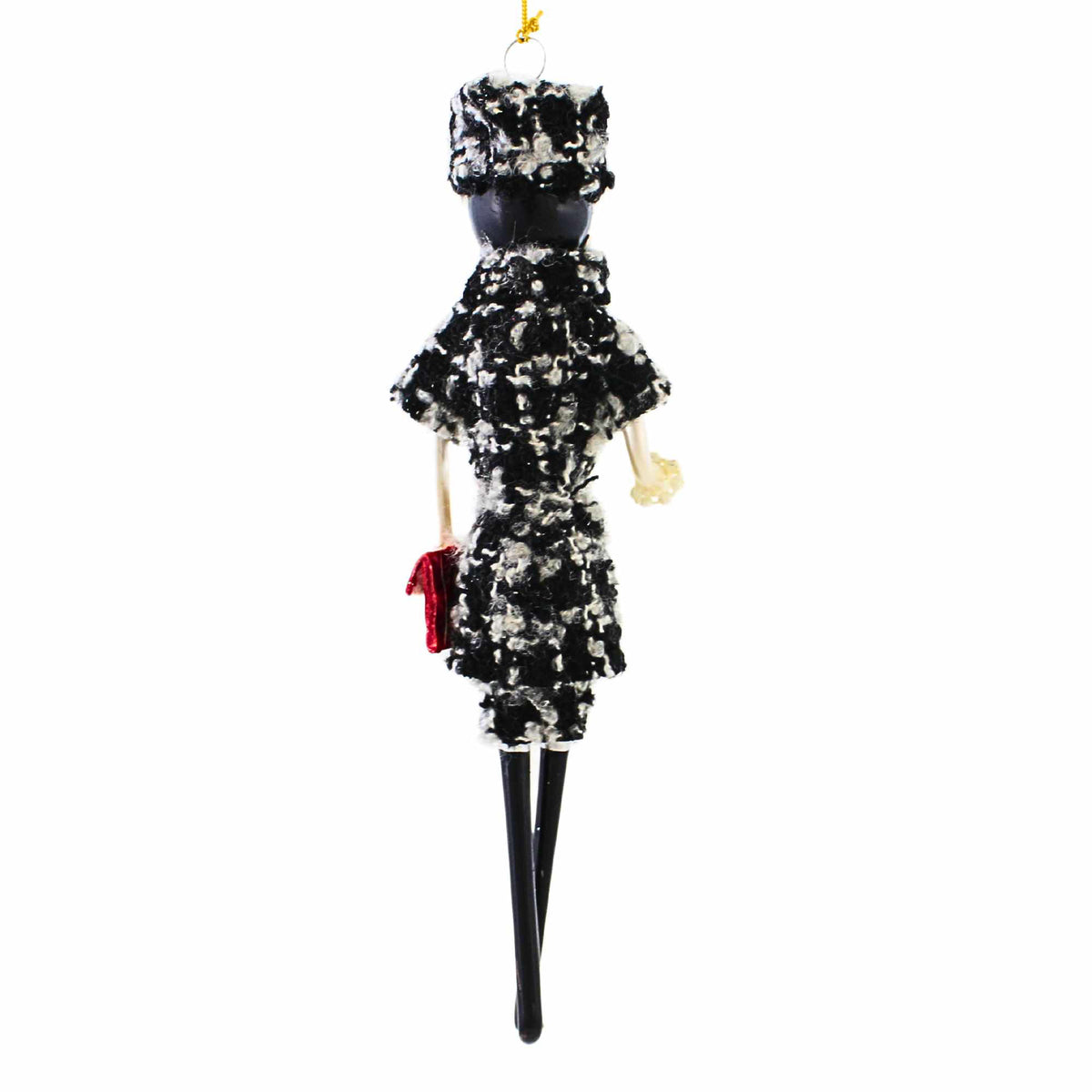 De Carlini Italian Ornaments Madeleine In Black/White Tweed - - SBKGifts.com