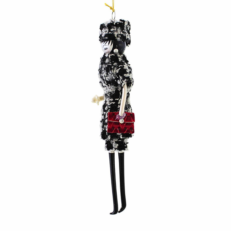 De Carlini Italian Ornaments Madeleine In Black/White Tweed - - SBKGifts.com