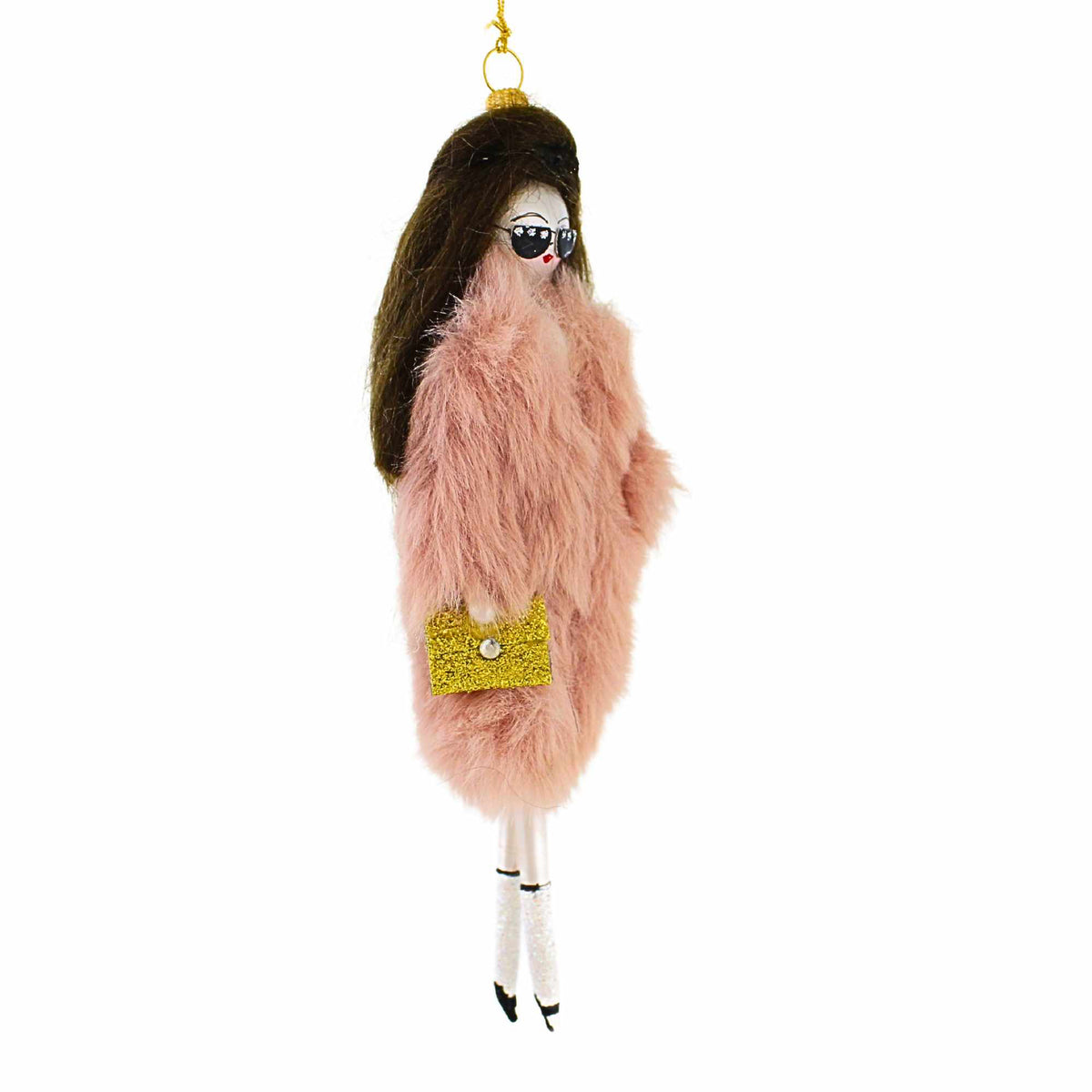 De Carlini Italian Ornaments Lucy In Faux Rose Fur - - SBKGifts.com