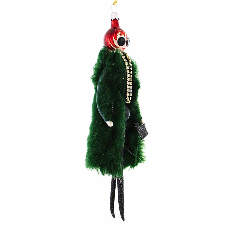De Carlini Italian Ornaments Felicia In Faux Green Fur - - SBKGifts.com