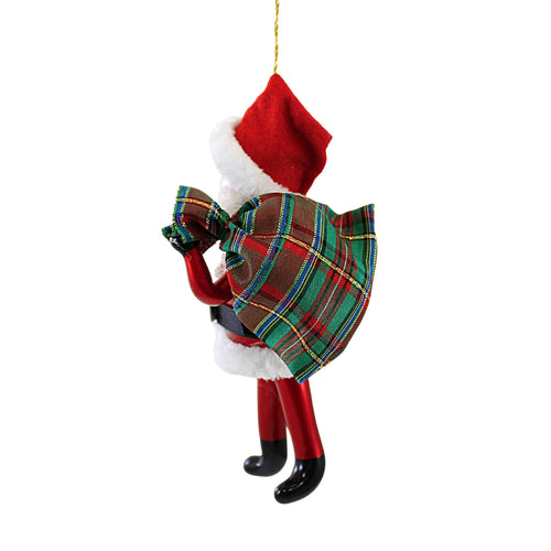 De Carlini Italian Ornaments Santa With Scottish Plaid Bag - - SBKGifts.com