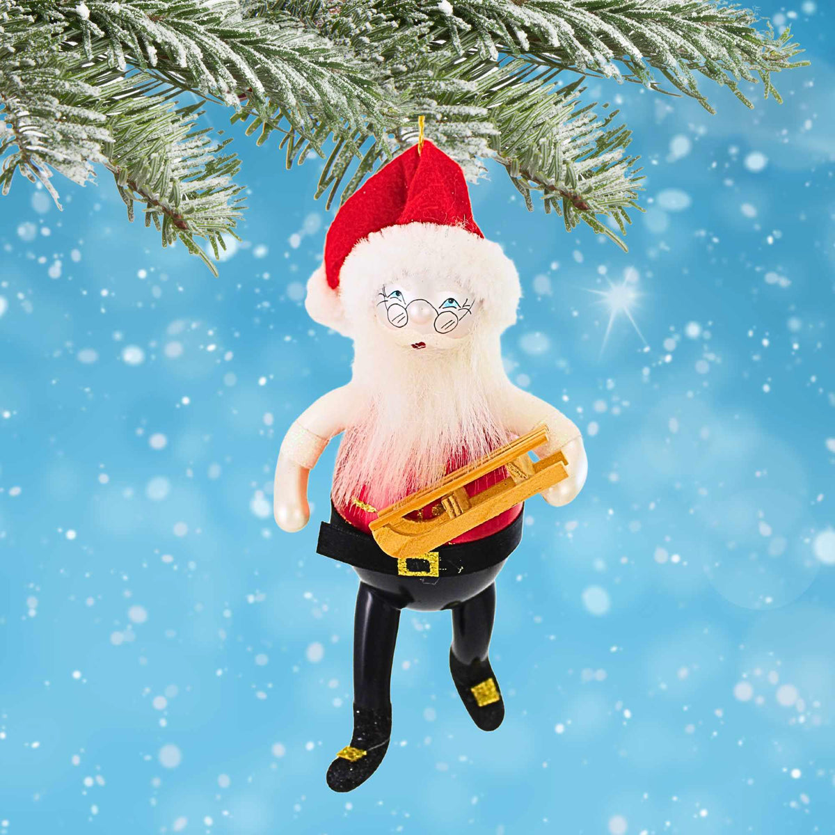 De Carlini Italian Ornaments Toymaker Santa W/ Sled - - SBKGifts.com
