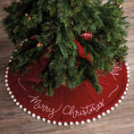 Christmas Merry Christmas Tree Skirt Fabric Velour Pom Poms Stitching 39647