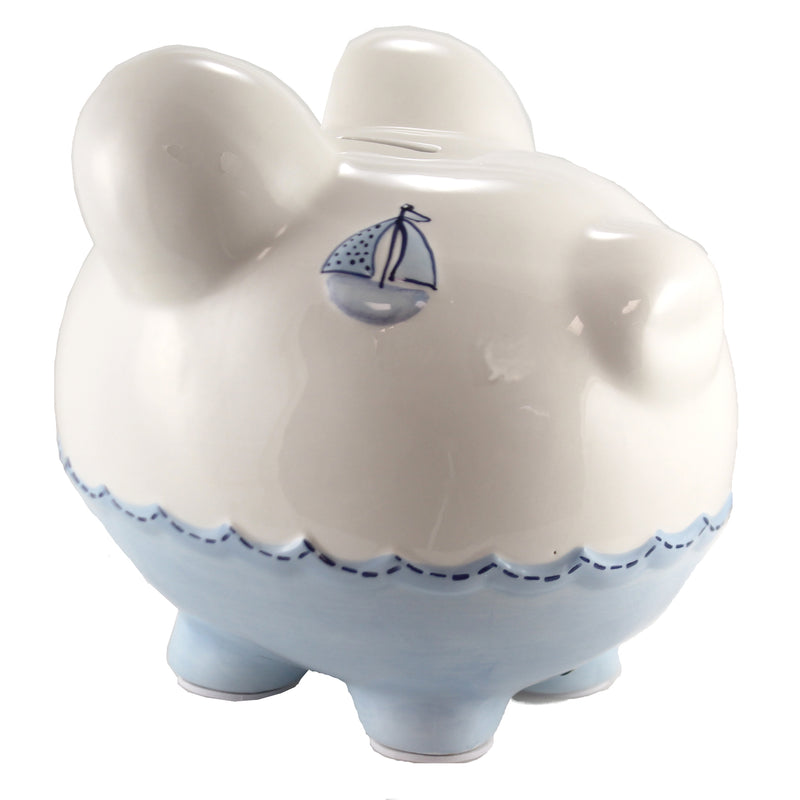 Child To Cherish Triple Sailboat Piggy Bank - One Piggy Bank 7.75 Inch, Ceramic - Ocean Water Waves 36909 (48607)