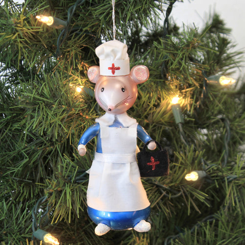 De Carlini Italian Ornaments Nurse Mouse - - SBKGifts.com
