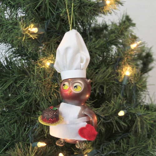 De Carlini Italian Ornaments Holiday Baking Chef Owl - - SBKGifts.com