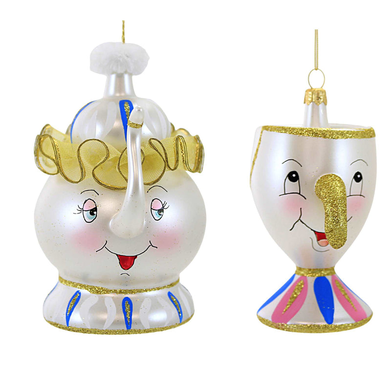 De Carlini Dancing Teapot & Little Cup Ornament Belle Italian Beast V3579 & V3579m Set/2