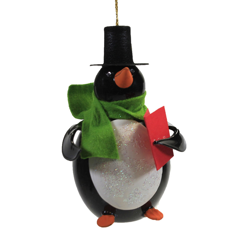 De Carlini Penguin Holding Book Glass Christmas Ornament Bird A2167 (48667)