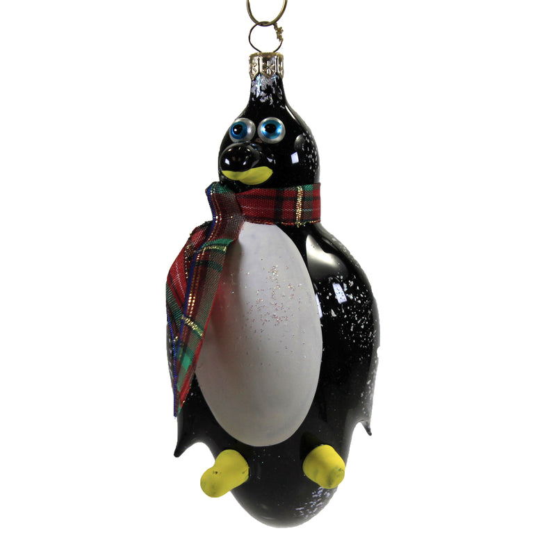 De Carlini Penguin With Plaid Scarf Glass Ornament Italian Bird A2166 (48670)