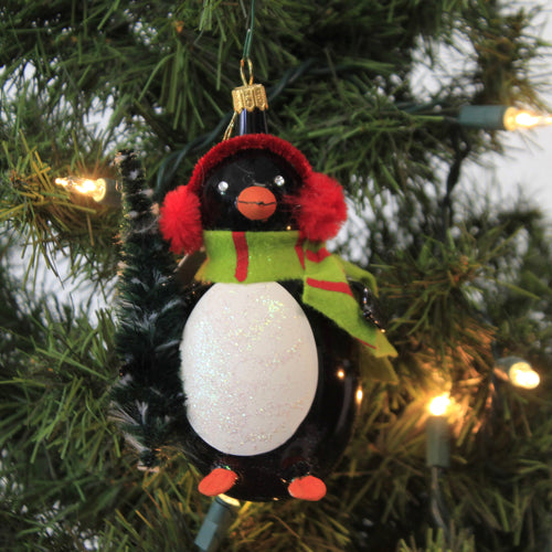 De Carlini Italian Ornaments Penguin Holding Pine Tree - - SBKGifts.com