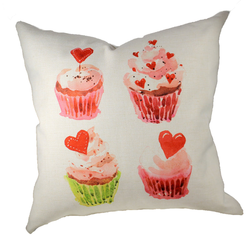 Home Decor Valentine Cupcake Quartet Fabric Cottage Pillow Pwvcq (48742)