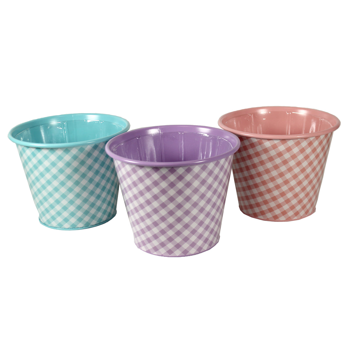 6 inch plant pot covers Gingham Pot Covers - Three Pots 6 Inch, Metal - Plants Easter Spring 9740552