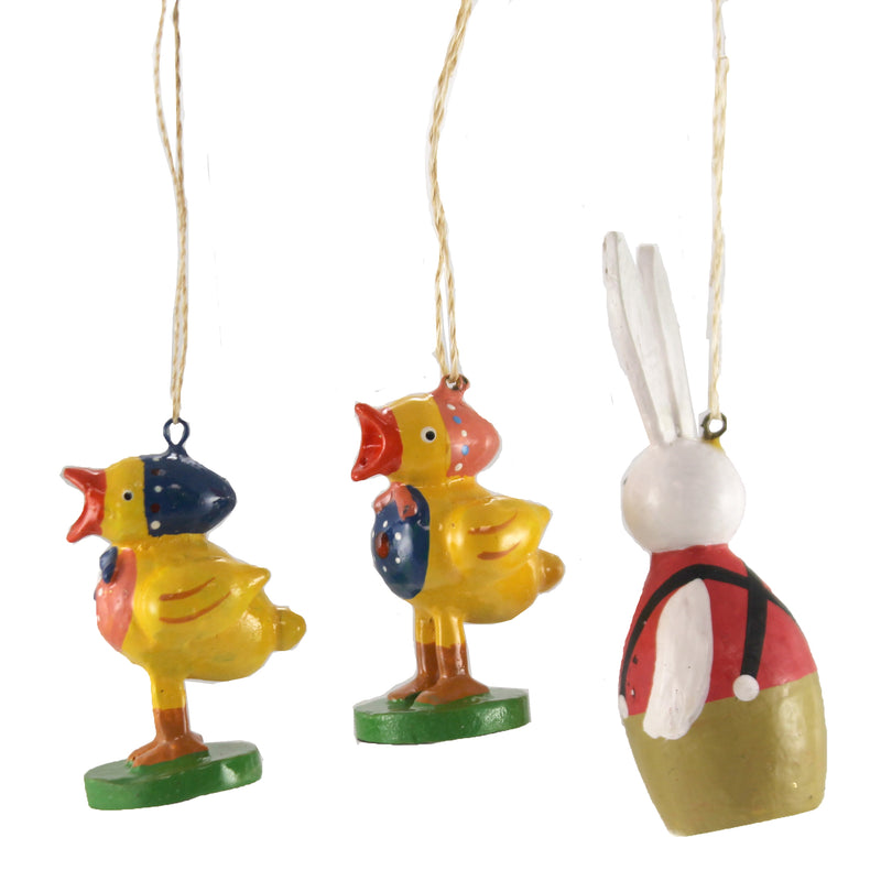 Holiday Ornament Wooden Rabbit & Chicks Set/3 - - SBKGifts.com