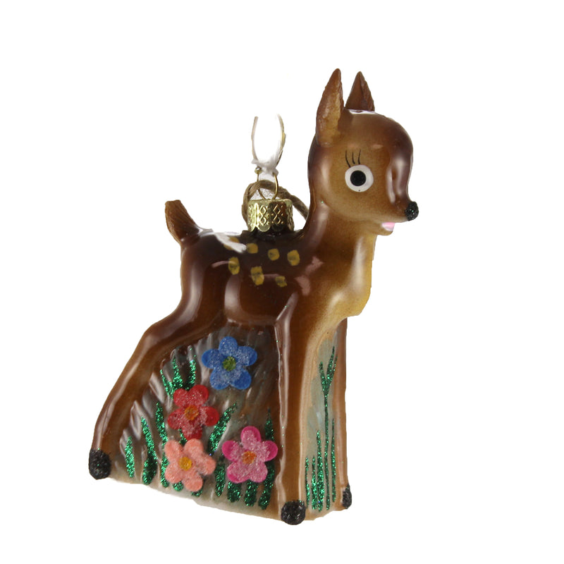Holiday Ornament Kitsch Deer Glass Springtime Flowers Fawn Go4057