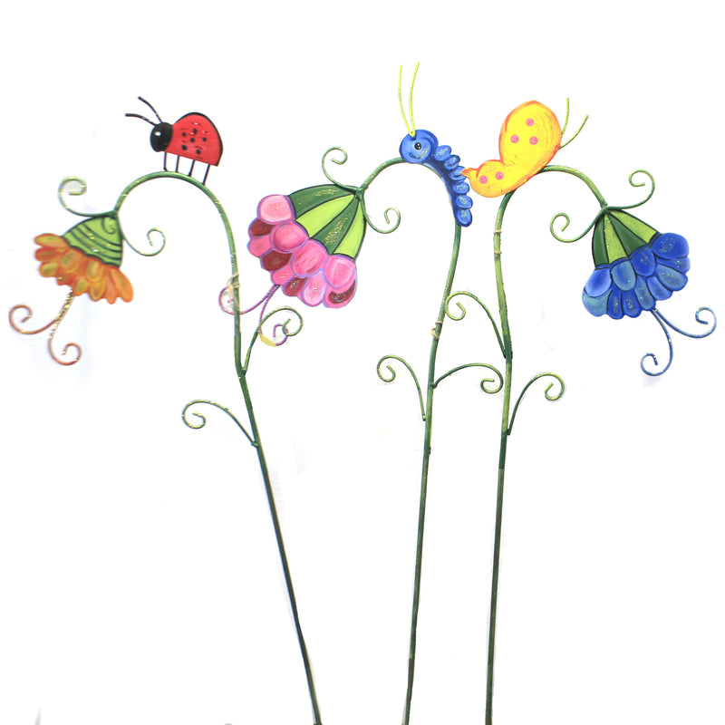 Home & Garden Sleepy Flowers Set/3 Metal Ladybug Snail Inch Worm S21063 (49166)