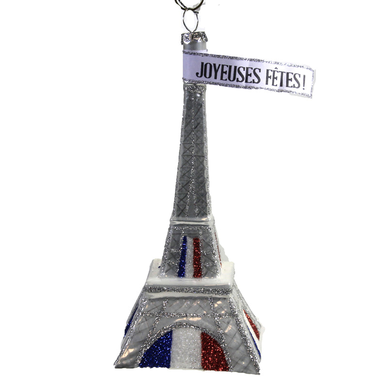 Cody Foster Silver Eiffel Tower - 1 Glass Ornament 5.5 Inch, Glass - France Love French Landmark Go6718s (49218)