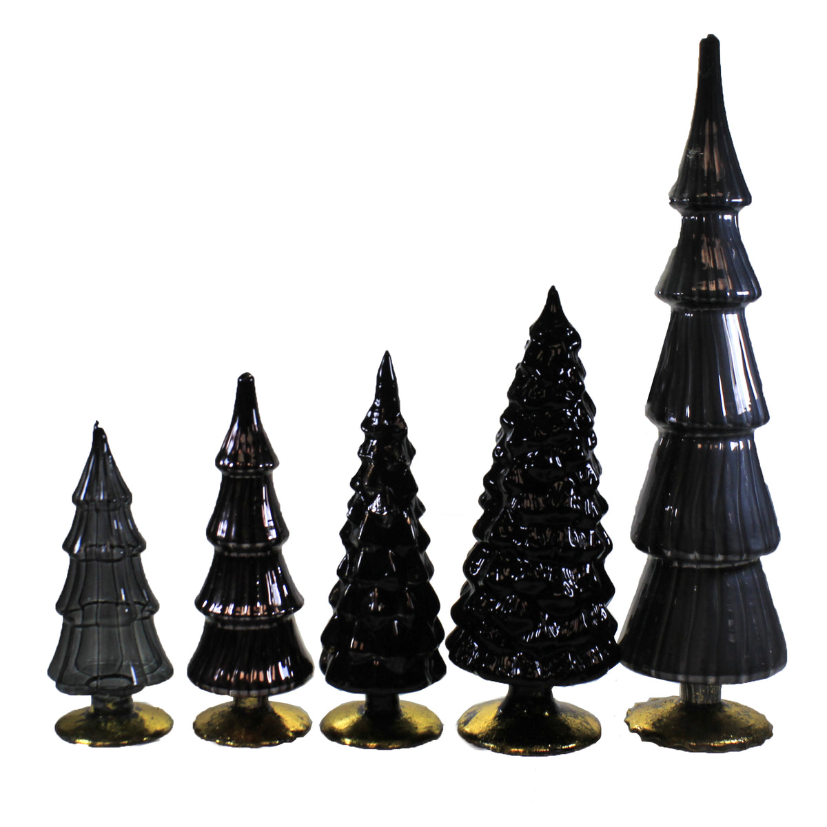 Christmas Black Gray Glass Hued Trees S/5 - - SBKGifts.com
