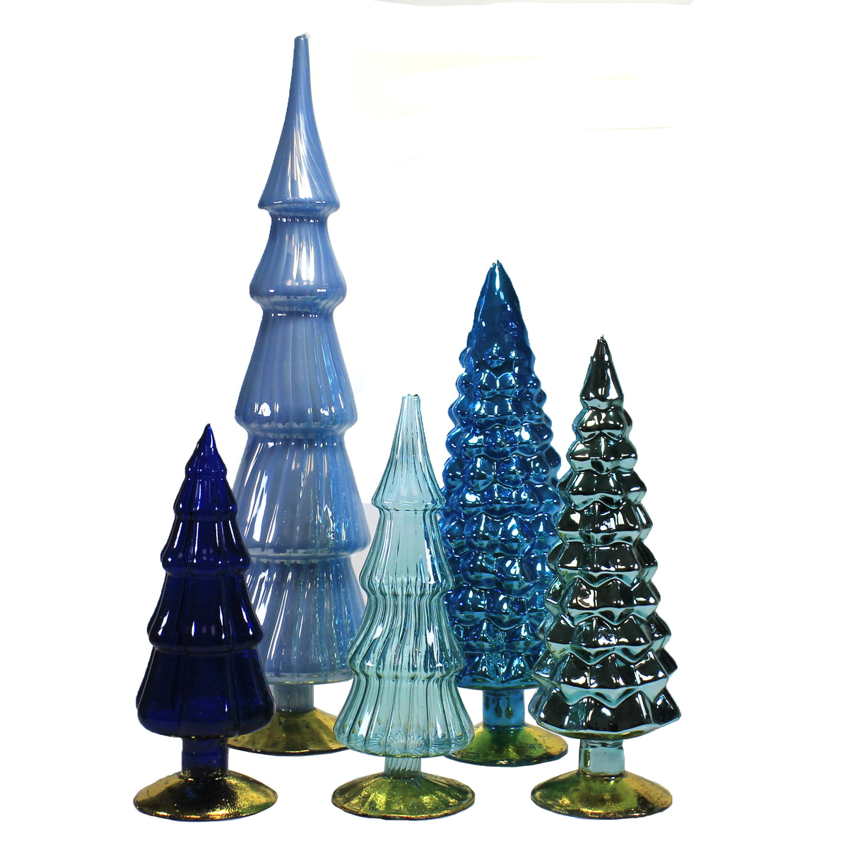 49269 Blue Hued Glass Trees Set / 5 MS2040B