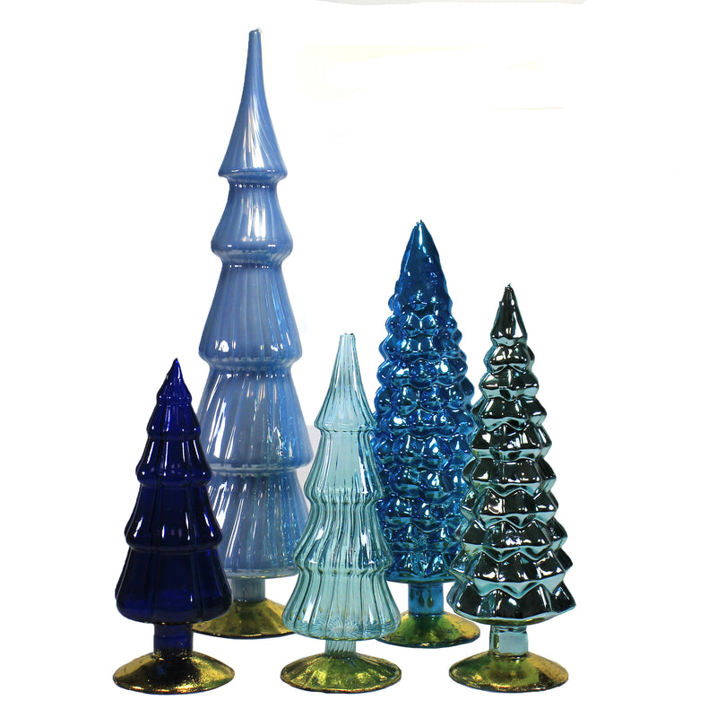 Christmas Blue Hued Glass Trees Set / 5 Decorate Christmas Decor Mantle Ms2040b