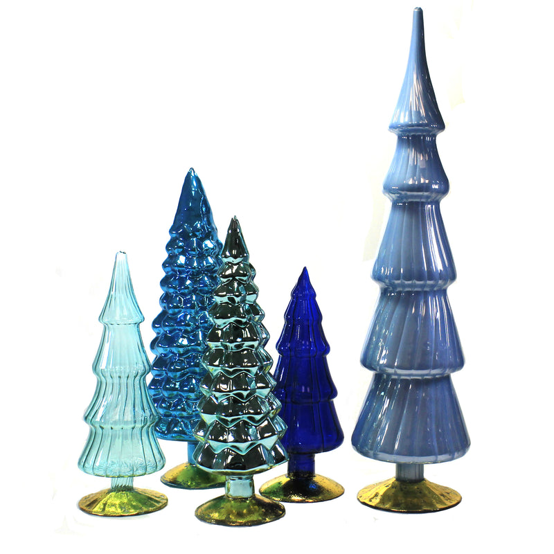 Christmas Blue Hued Glass Trees Set / 5 - - SBKGifts.com