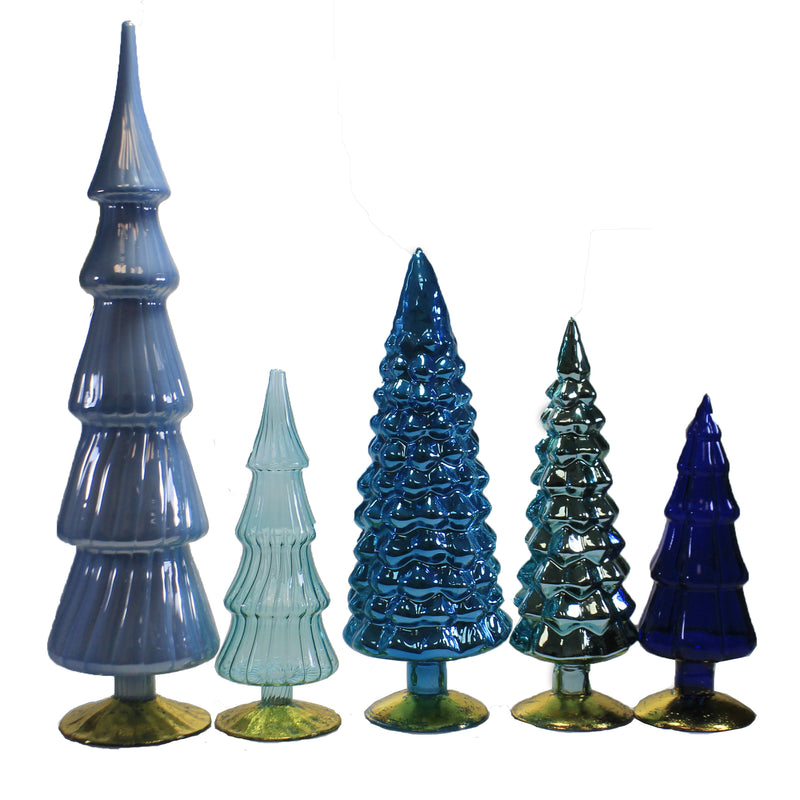 Christmas Blue Hued Glass Trees Set / 5 - - SBKGifts.com
