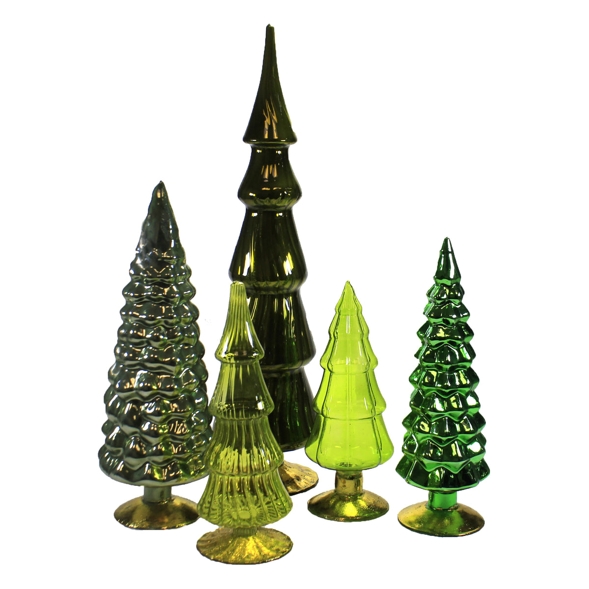 49271 Green Hues Glass Trees Set / 5 MS2040G