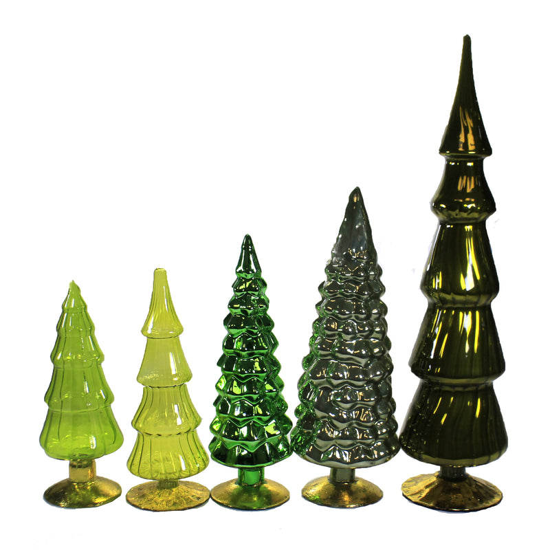 Christmas Green Hues Glass Trees Set / 5 - - SBKGifts.com