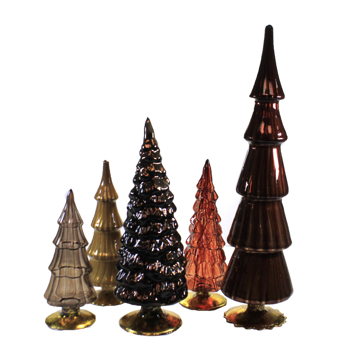Christmas Brown Hued Glass Trees Set / 5 - - SBKGifts.com