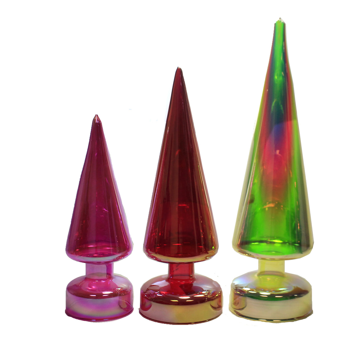 Christmas Iridescent Glass Cone Trees S/3 - - SBKGifts.com