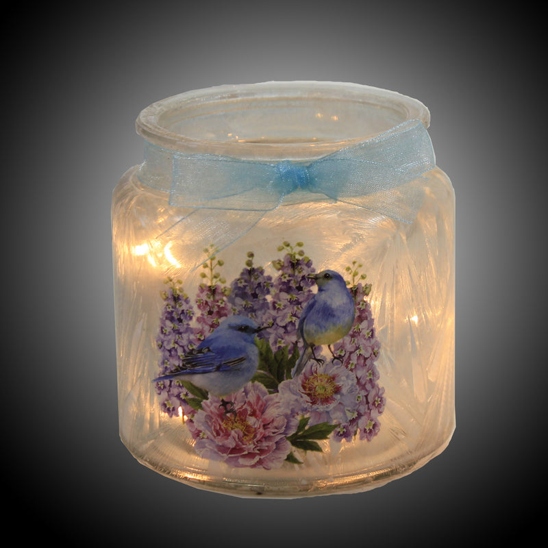Stony Creek Bluebird Pink Roses Pre-Lit Jar - - SBKGifts.com
