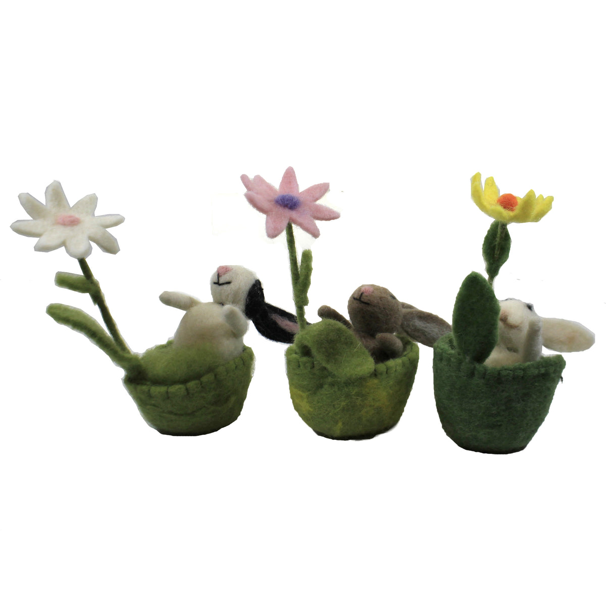 (49308) Wool Bunny In Basket Set / 3
