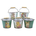 Primitives By Kathy Happy Easter Buckets Set / 5 - 5 Easter Buckets 3.75 Inch, Tin - Basket Decorate Retro Duck Lamb 105052 (49324)
